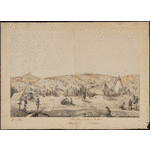 ACC 5907A/4: Watercolour and ink drawing of Shark Bay, showing Rose de Freycinet, as observed from the Uranie, by J. Alphonse Pellion
