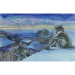 Jenny on the roof after Davey had died [art original] by Anne Spudvilas. Reproduced in: Jenny Angel by Margaret Wild, Viking, 1999
