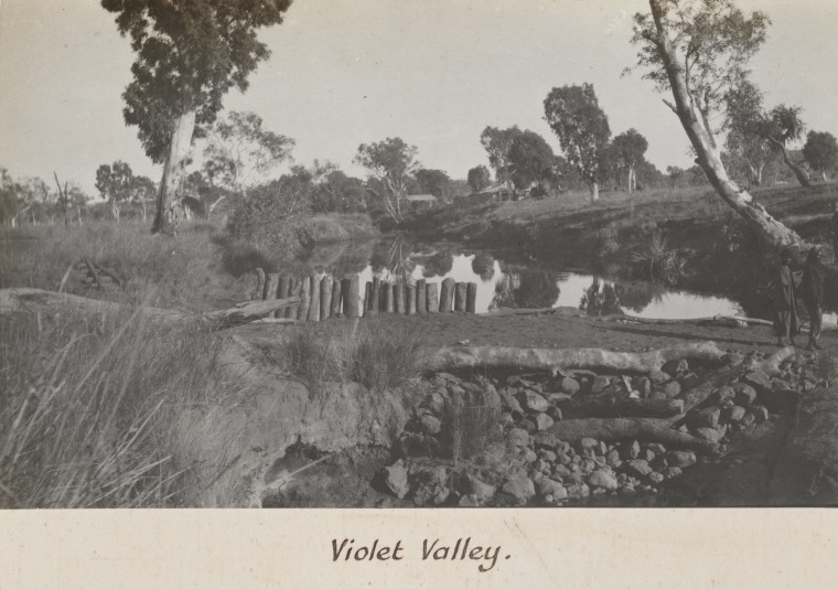 Creek Dam at Violet Valley - WA Government Aboriginal Reserve (Feeding Station) - Photographed circa 1920 by Auber Octavius &quot;AO&quot; Neville, Chief Protector of Aborigines - Courtesy of SLWA 