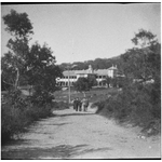 364391PD: Students walking along dirt track to Albany High School, Western Australia, 1949.
