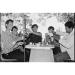 BA3226/4: The Manikins, Kings Park, Western Australia, 1979. (L-R) Ken Seymour, Dave Faulkner, Robbie Porritt, Mark Betts, Neil Fernandes.