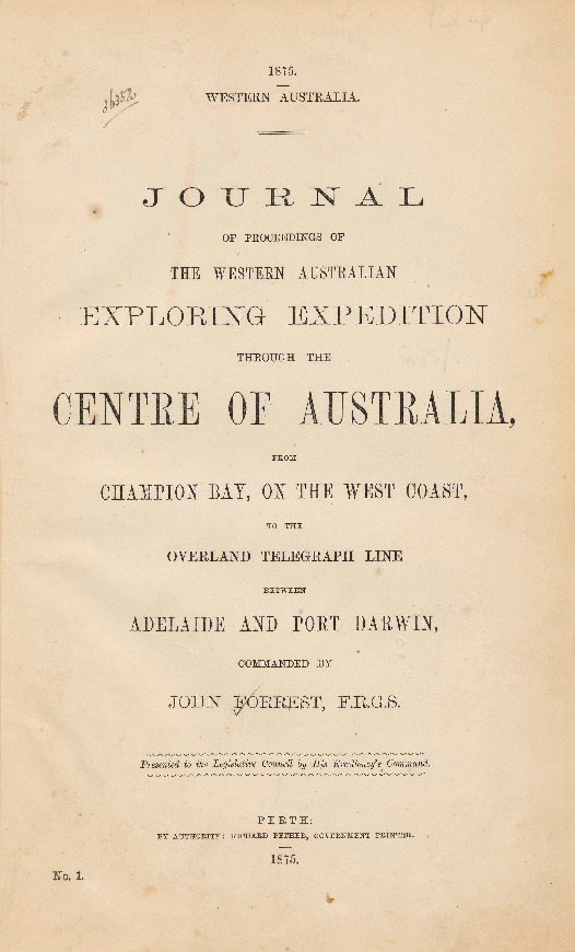 Journal of proceedings of the Western Australian exploring expedition through the centre of Australia