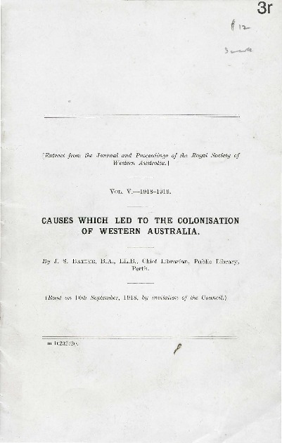 Causes which led to the Colonisation of Western Australia - State ...