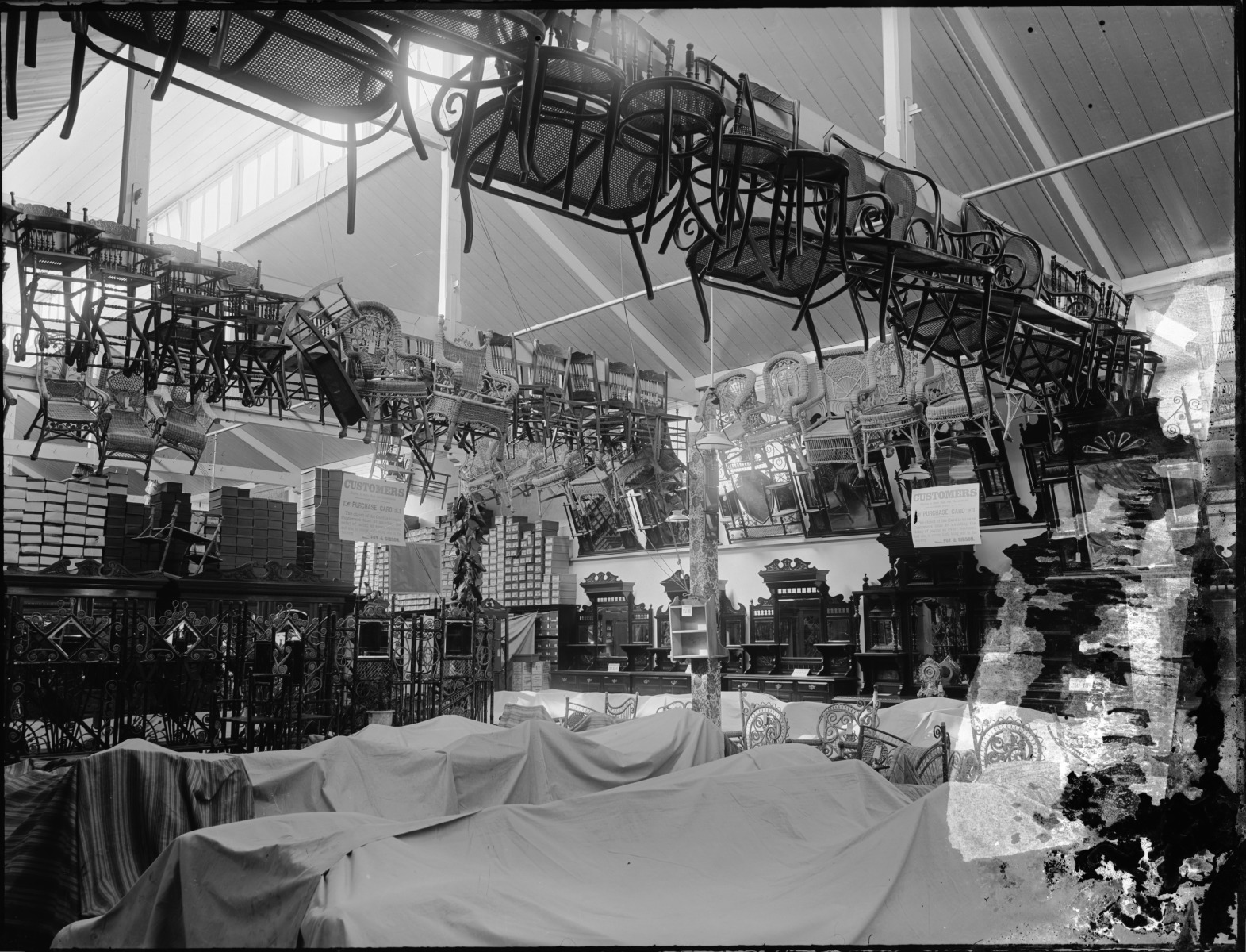 Interior of Foy & Gibson furniture department after business hours