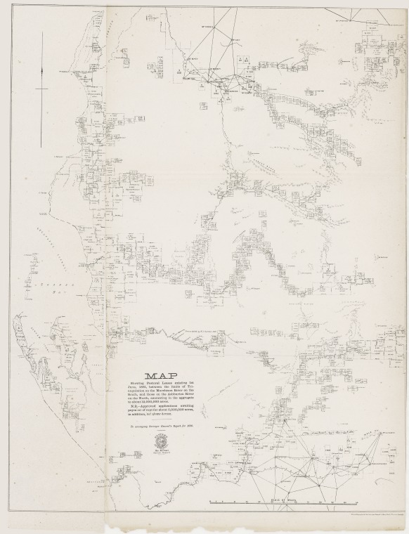 Map showing pastoral leases existing 1st June 1881 between the limits ...