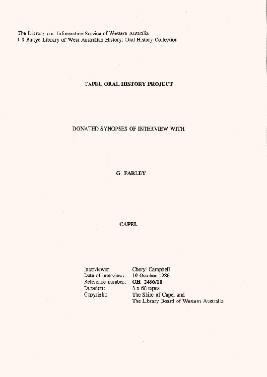 OH 2486/10: Synopsis.  Interview with Gordon Farley by C. Campbell.