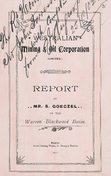 Report by Mr S. Goeczel on the Warren-Blackwood Basin 1902 - State ...