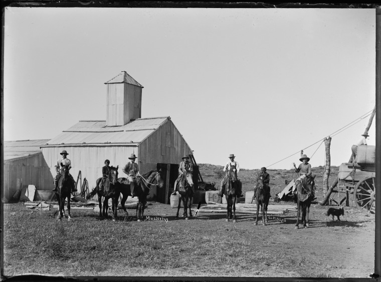 Sheep musterers at Mallina Station. - State Library of Western Australia