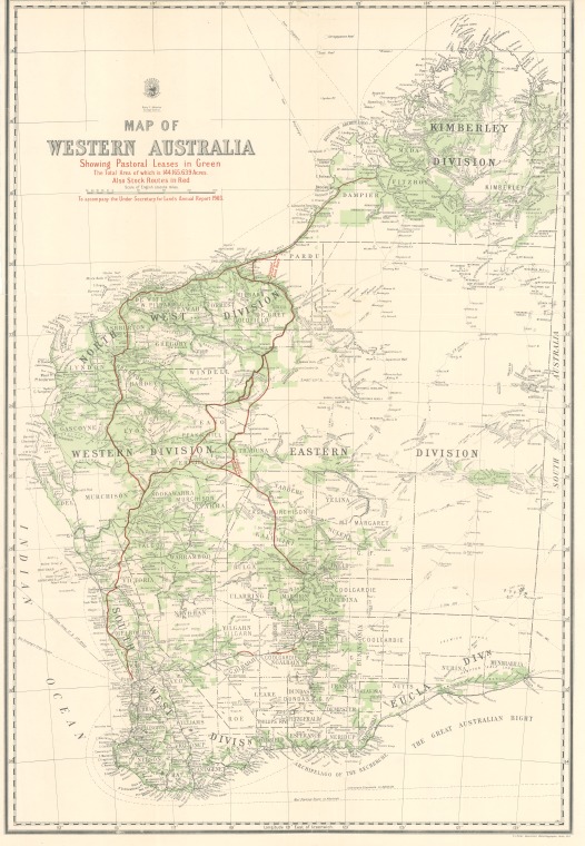 Map of Western Australia showing pastoral leases in green - State ...