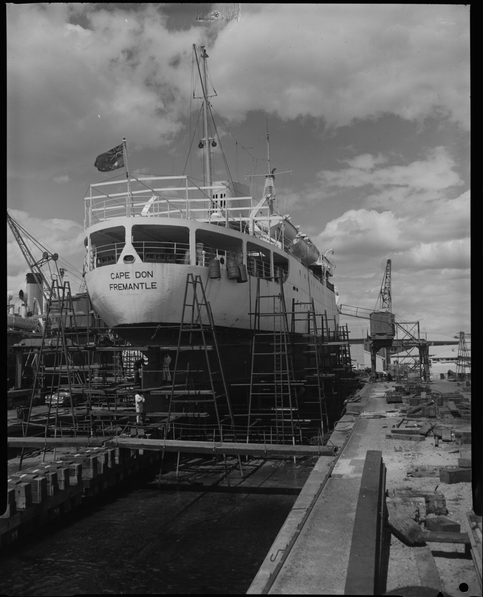 The lighthouse tender Cape Don in the shipyard at Fremantle 20 Feb