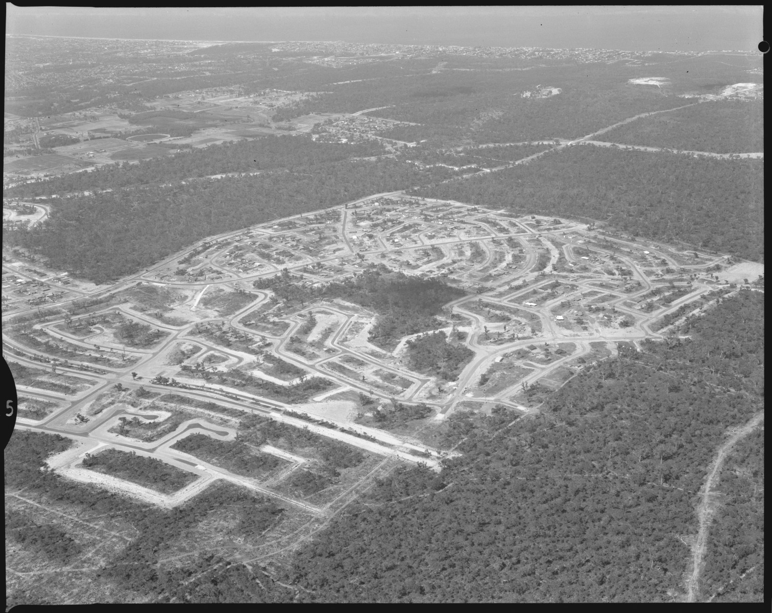 Aerial photograph looking west across the new development of Greenwood ...
