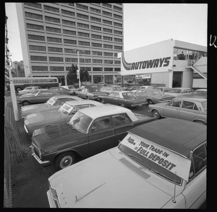 Autoways car yard, East Perth, August 1972 State Library of Western