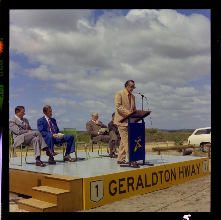Rowgs Dep Official opening of the Geraldton Highway, later the Brand Highway, by ...