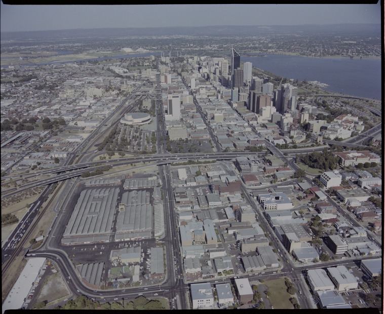 Aerial photographs of the Metropolitan Markets, West Perth, 3 March