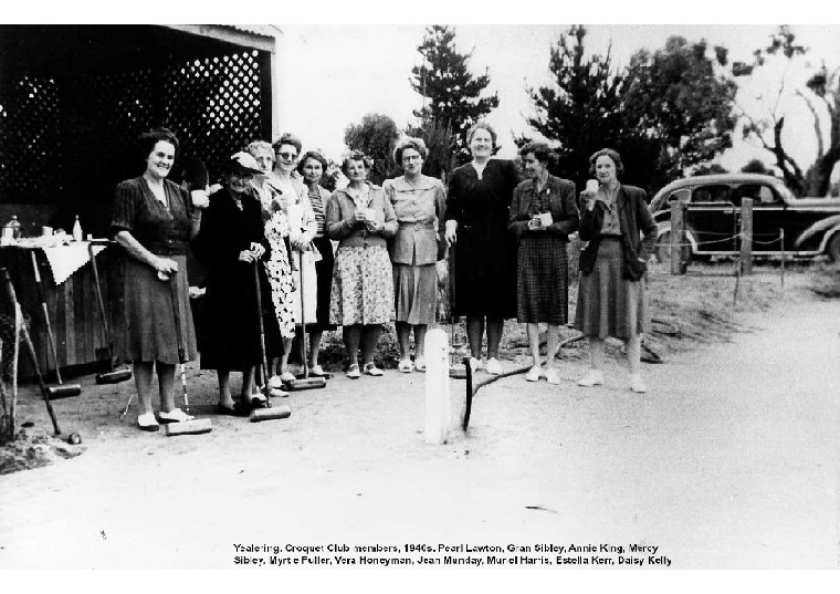 YRP8: Croquet Club members. Pearl Lawton, Gran Sibley, Annie King, Mercy Sibley, Myrtle Fuller, Vera Honeyman, Jean Munday, Muriel Harris, Estelle Kerr, Daisy Kelly, 1940s