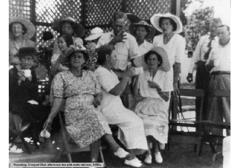 YRP9: Croquet Club afternoon tea with male visitors, 1950s