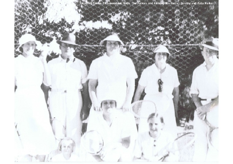 YRP33: Yealering Tennis Club members 1940s. The Parkers and Kelleys, Mrs Harris, Dorothy & Ruby Parker