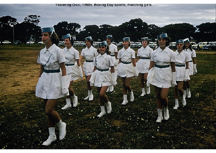 YRP65: Yealering Oval, 1960s. Boxing Day sports, marching girls