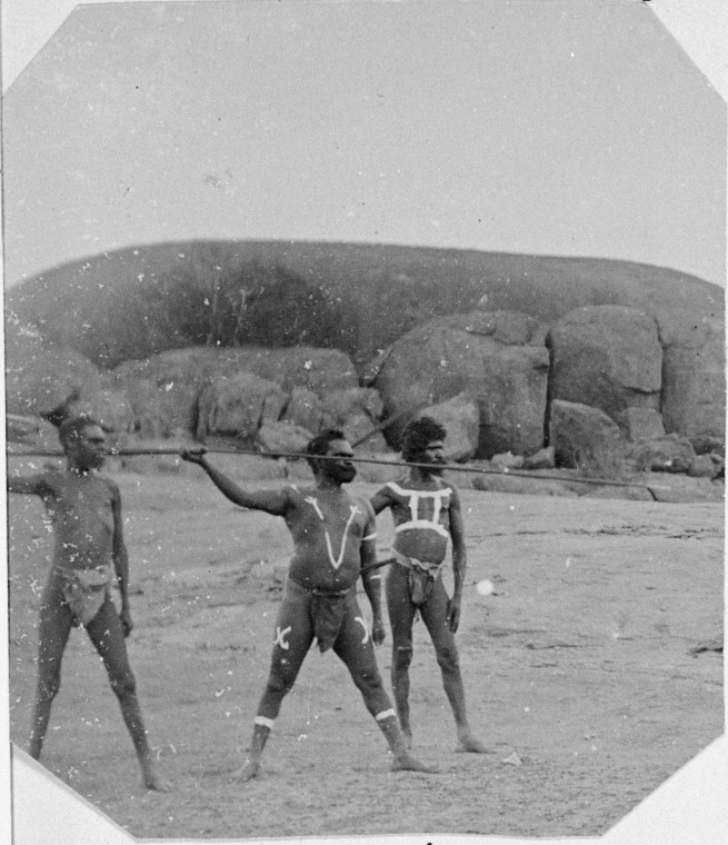 Aboriginal Australians with spears and body-paint, Balladonia. - State ...