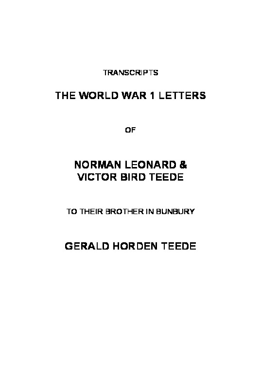 ACC 9117A: Teede family letters during World War 1