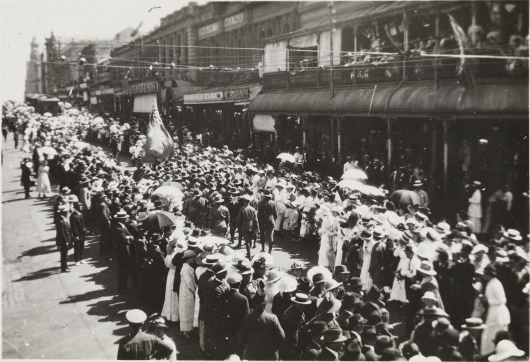 A march and procession through Perth to celebrate Armistice, Wednesday ...