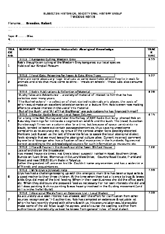 OH4170 Tracking notes. Disc 4. Interview with Robert Breeden in 2010