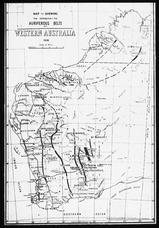 Map shewing the distribution of auriferous belts of Western Australia ...