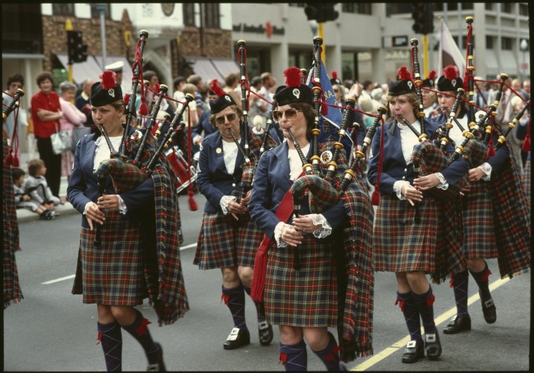 Perth Ladies' Highland Pipe Band marching on Anzac Day in Perth