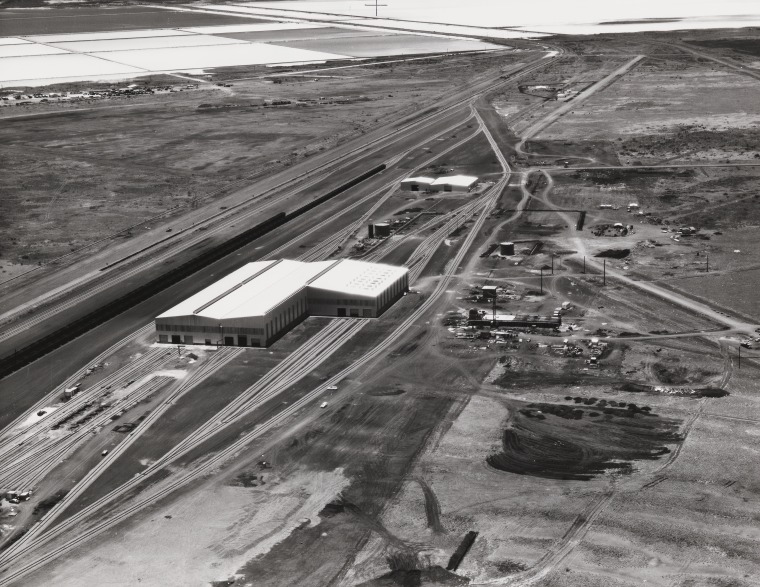Aerial photograph of the 7 Mile Depot on the DampierTom Price Railway, at Dampier, 9 Dec. 1971