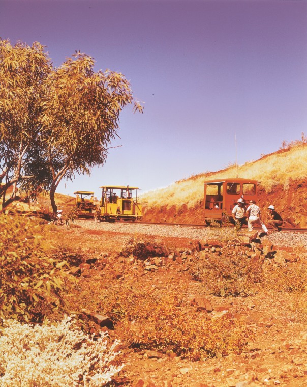 Track laying on the DampierTom Price Railway. State Library of Western Australia