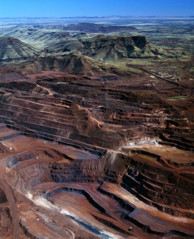 Aerial photograph of the Mt Tom Price iron ore mine. State Library of