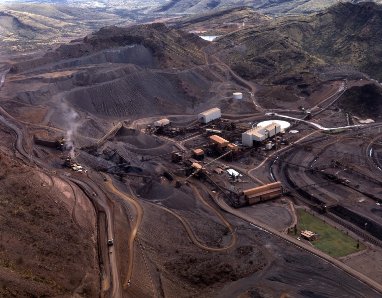 Aerial photograph of plant including the concentrator at the Mt Tom Price iron ore mine. State