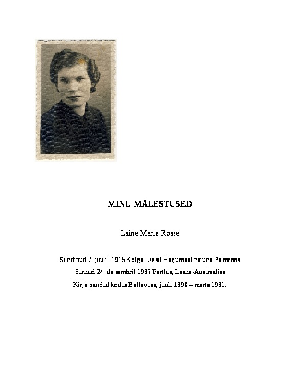 ACC 9731AD/1: Minu Malestused by Laine Marie Rosse