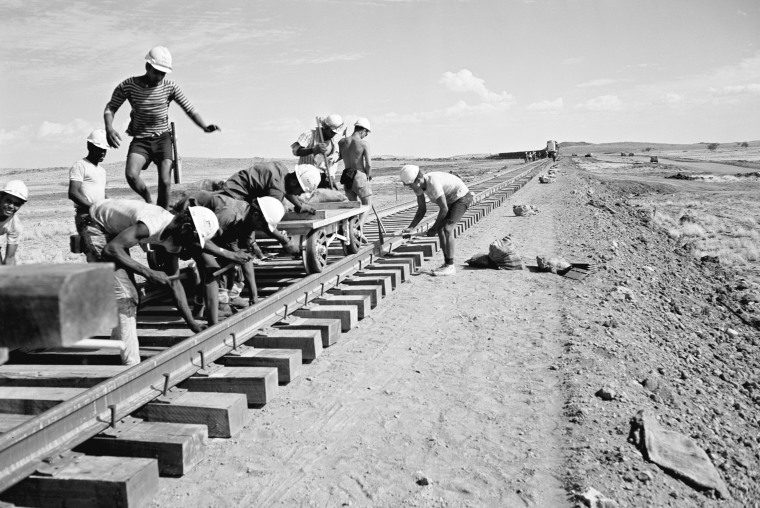 Track laying near King Bay (Dampier), November 1965. - State Library of ...