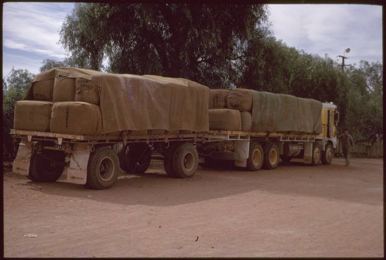 Truck carrying wool from Cosmo Newbery Mission, Western Australia