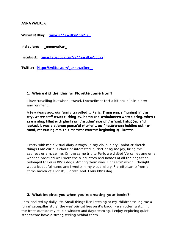 Anna Walkers inspiration and thoughts about Florette.