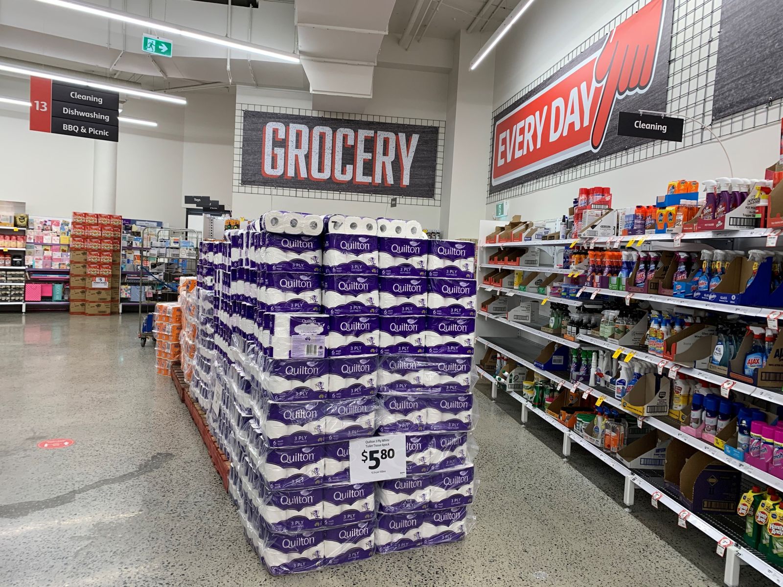 Restocked shelves of toilet paper at Coles Subiaco, following a period