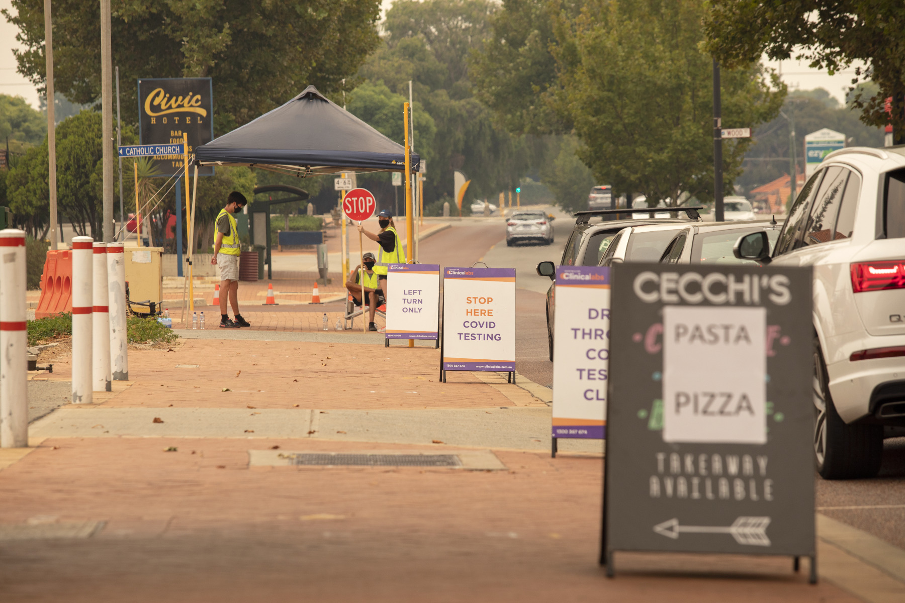 Drivein COVID19 testing clinic, Beaufort Street, Inglewood. State