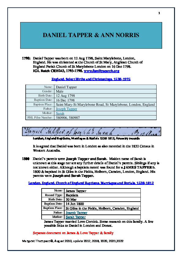 Tapper Family history papers,